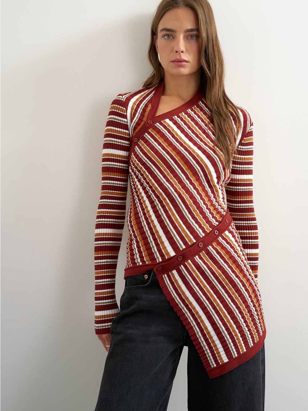 Topshop Asymmetric Longline Rib Knit Top